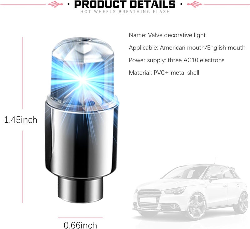 Fluher 6 PCS Car Tire Valve Light, Cool Modified Night Light Safety Shock Sensor Flash Light, Waterproof Tire Valve Stem LED Light Cap, Universal Wheel Decoration Accessory for Car Motorcycle (Blue) - Image 2